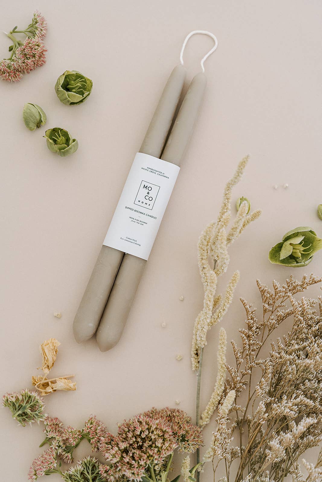 Clay | Dipped Beeswax Taper Candle Pair | All Natural: 10"