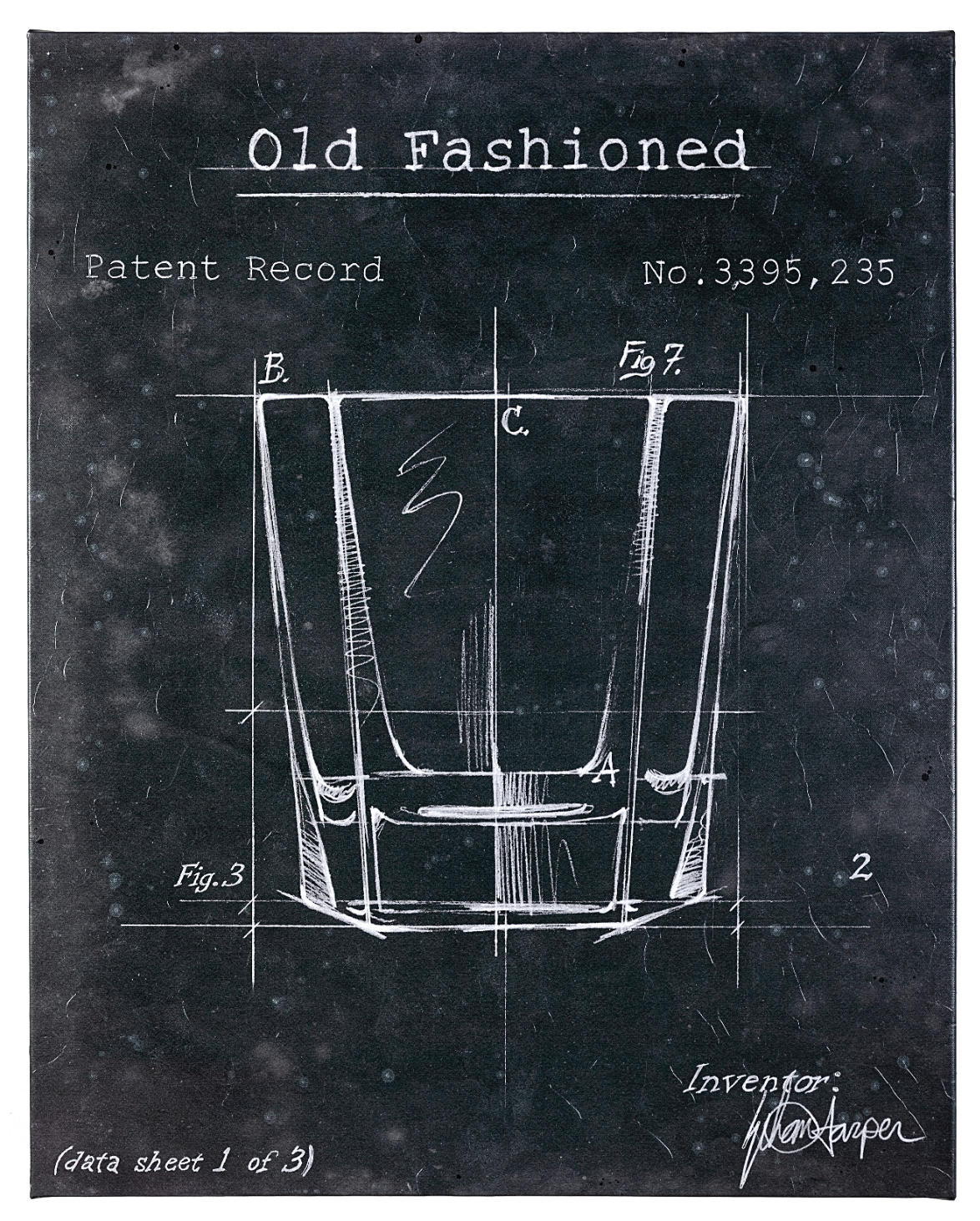 Barware Blueprint I Framed Canvas Art