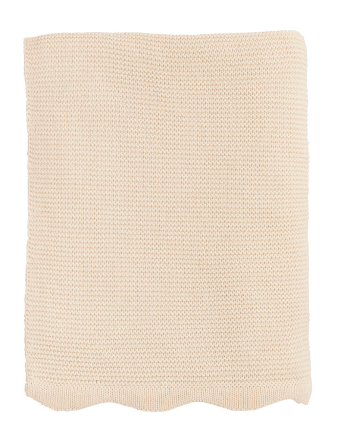 Cream Scalloped Throw Blanket
