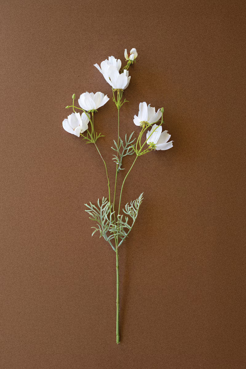 Artificial white cosmos spray featuring delicate white blooms and naturally branching stems.