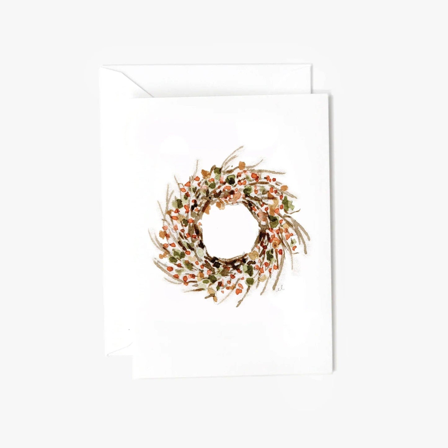 Bittersweet Wreath Mini Enclosure Card by Emily Lex featuring an original watercolor autumn wreath with coordinating envelope and sealing sticker.