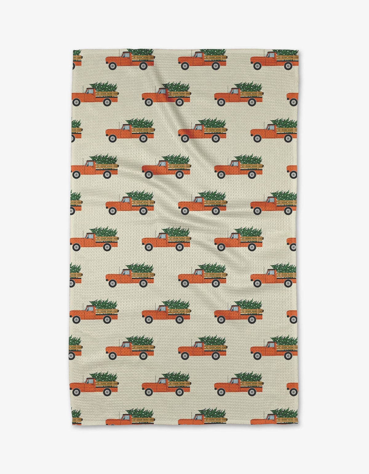 Christmas Ride Geometry tea towel featuring a festive holiday design on a quick-drying waffle weave kitchen towel.