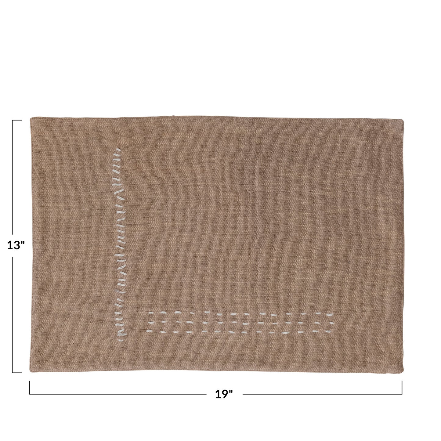 Hand-Embroidered Cotton Slub Placemat – Tan