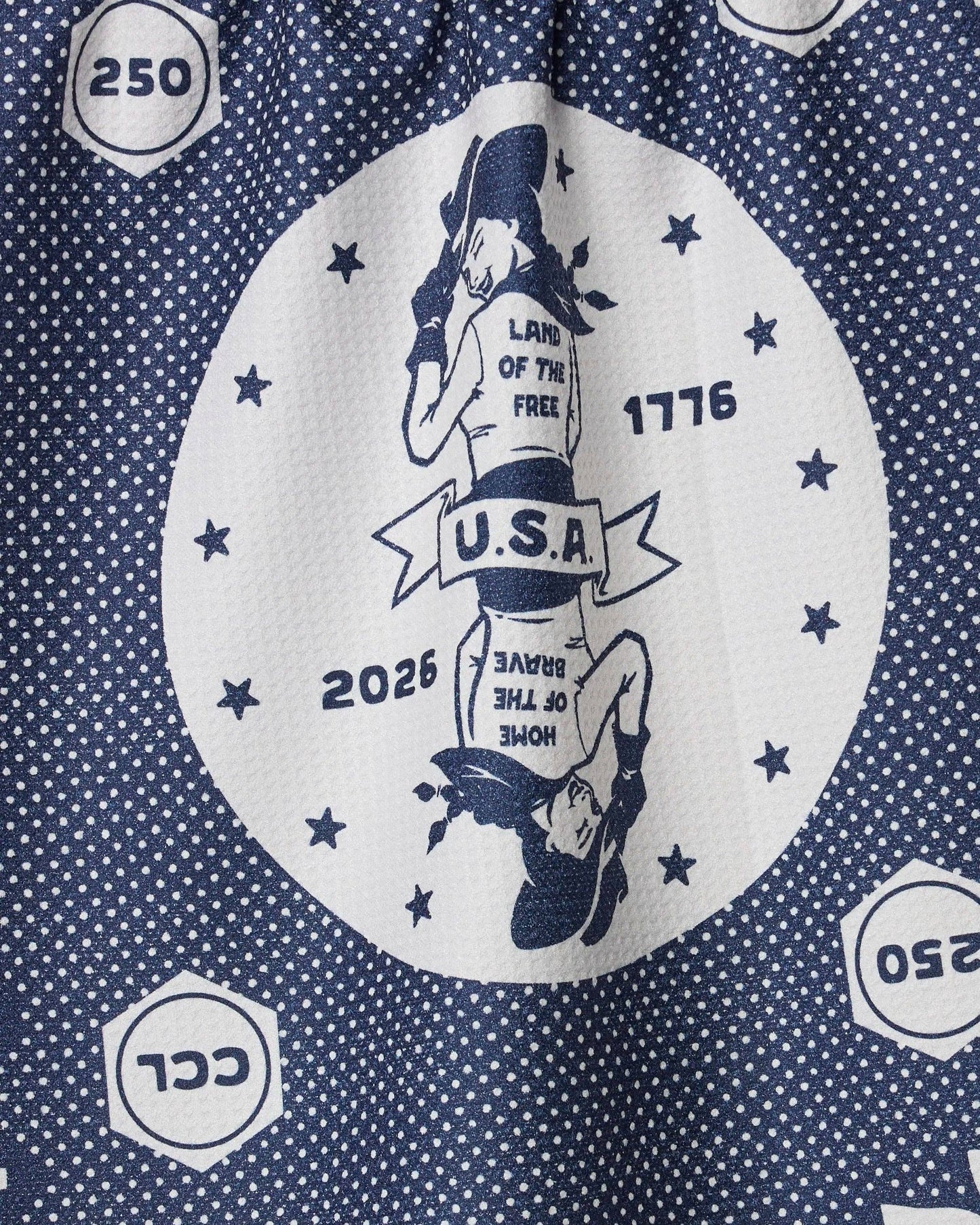Close-up of the USA Cowgirl tea towel showing Geometry's tightly woven, quick-drying Geoweave fabric.