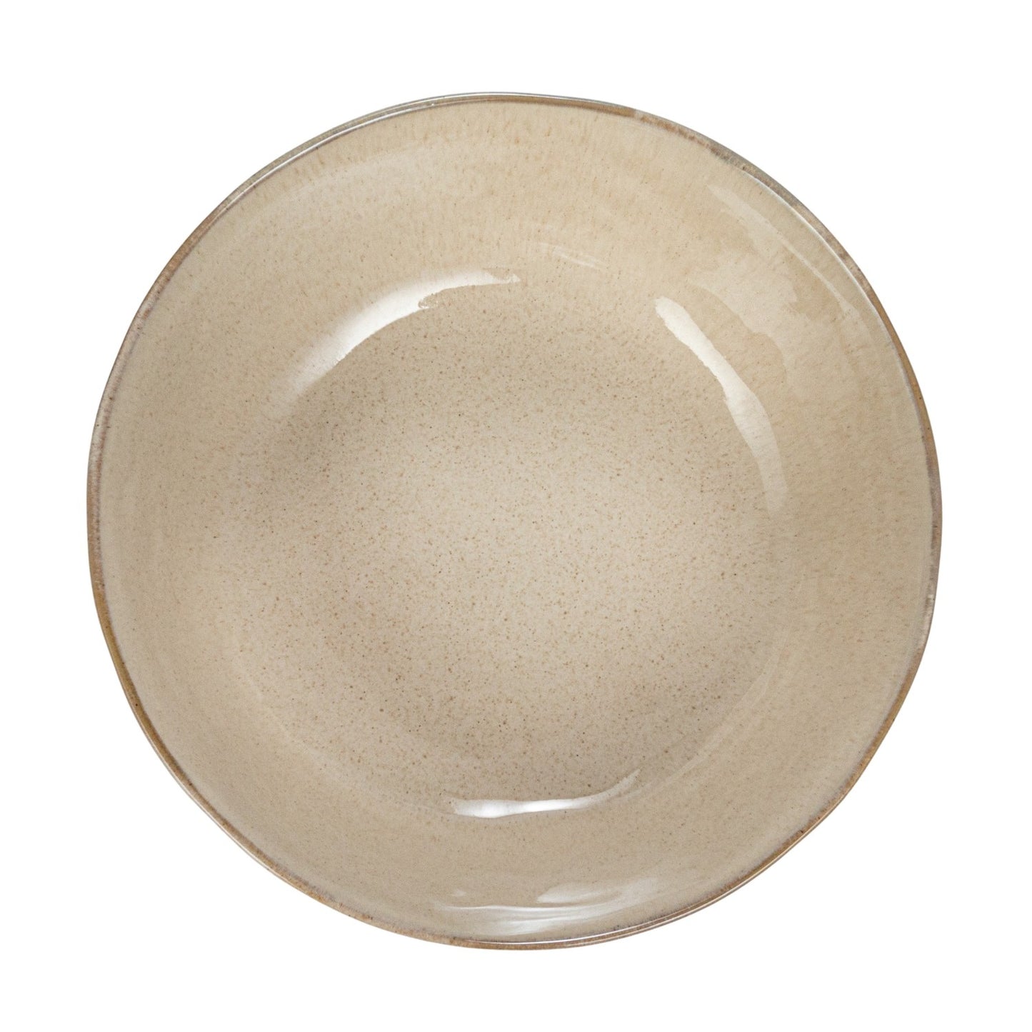 Close-up of the stoneware bowl showcasing the reactive glaze finish and subtle speckled texture.