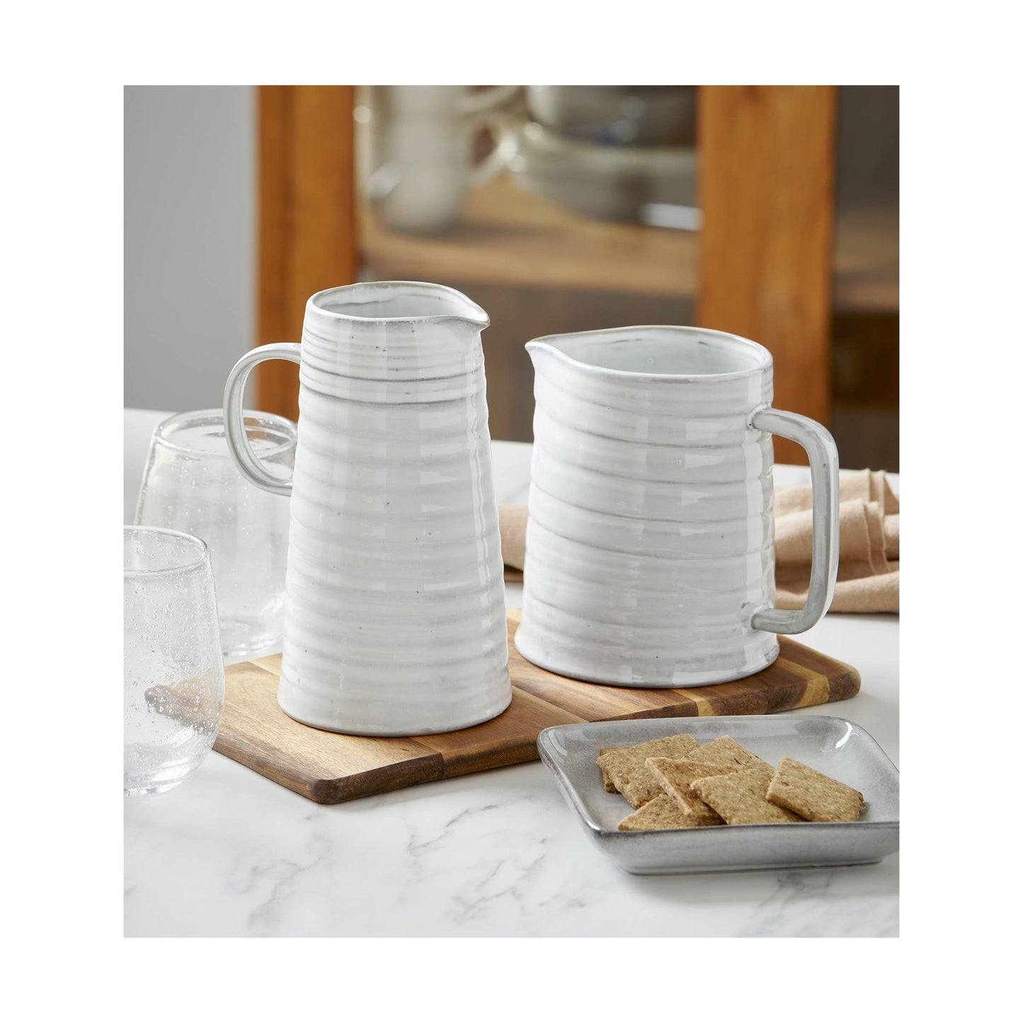 Farmhouse Tall White Stoneware Pitcher