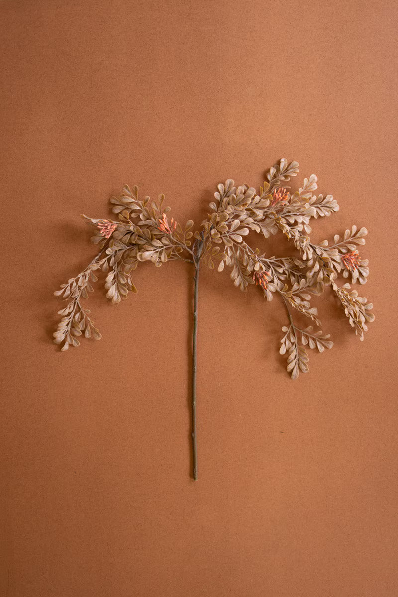 Artificial seeded dusty foliage spray featuring delicate neutral berry-like clusters and a natural branching silhouette.