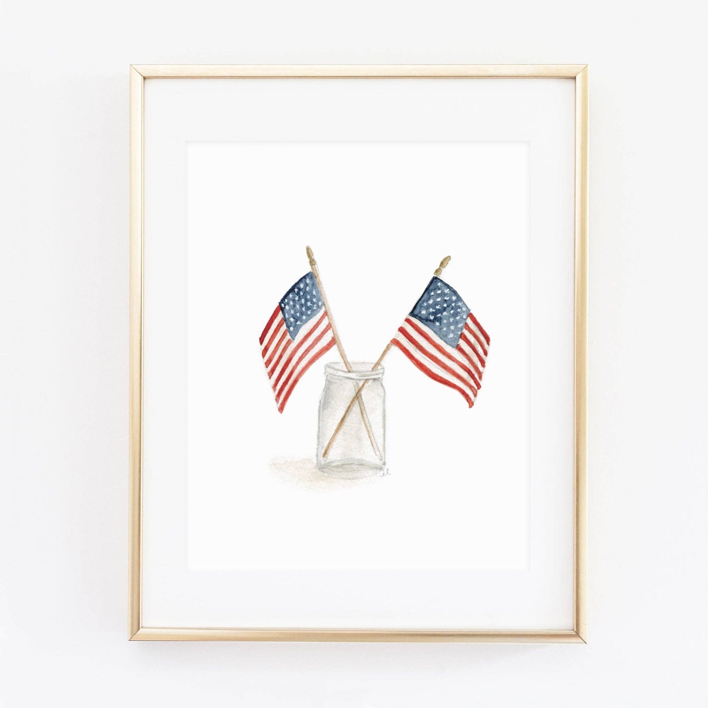 Flags in a Mason Jar art print featuring original watercolor artwork by Emily Lex.