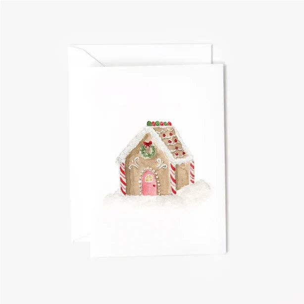 Gingerbread House Mini Enclosure Card by Emily Lex featuring an original watercolor illustration of a charming gingerbread house.