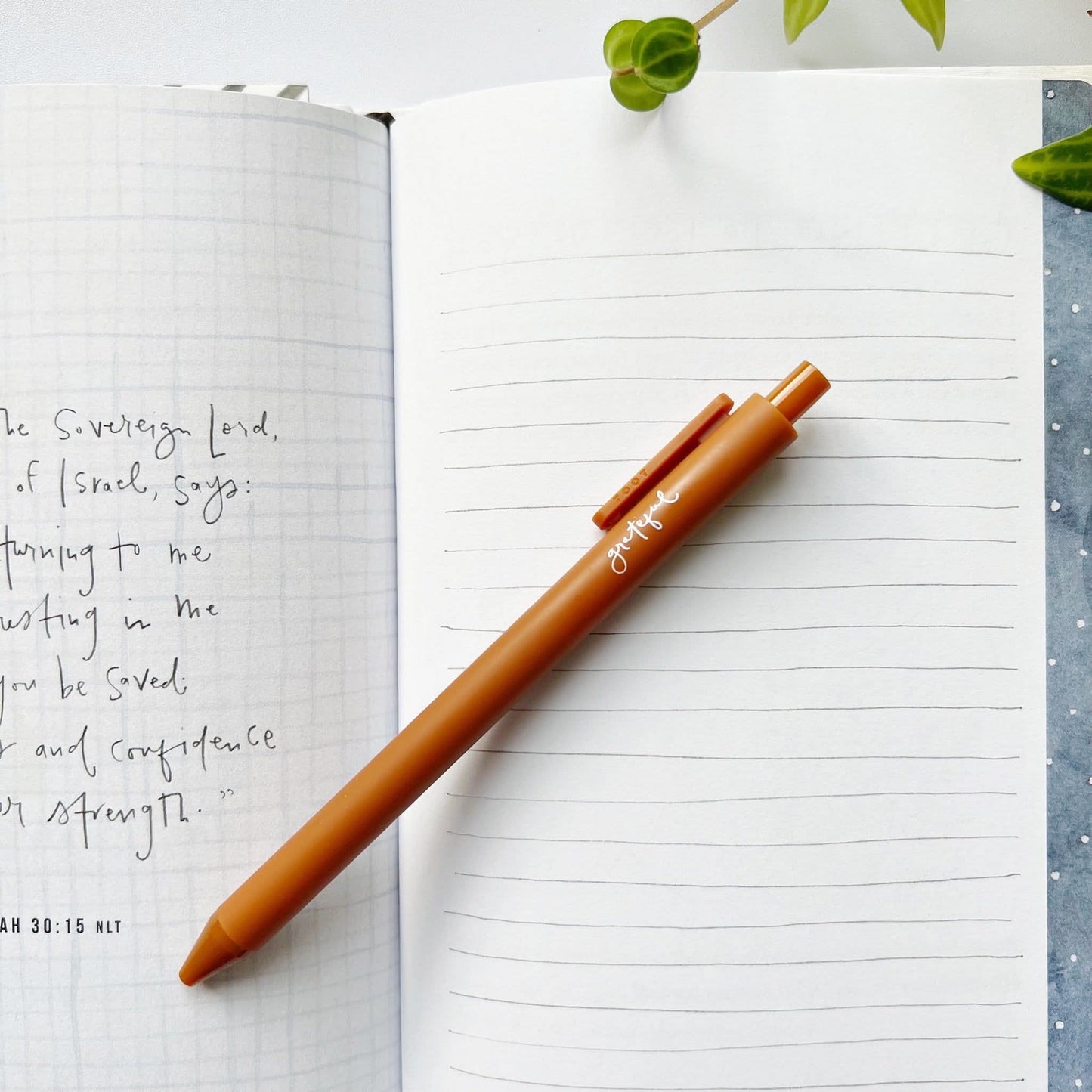Matte finish gel ink pen featuring the word “grateful” in handwritten script.