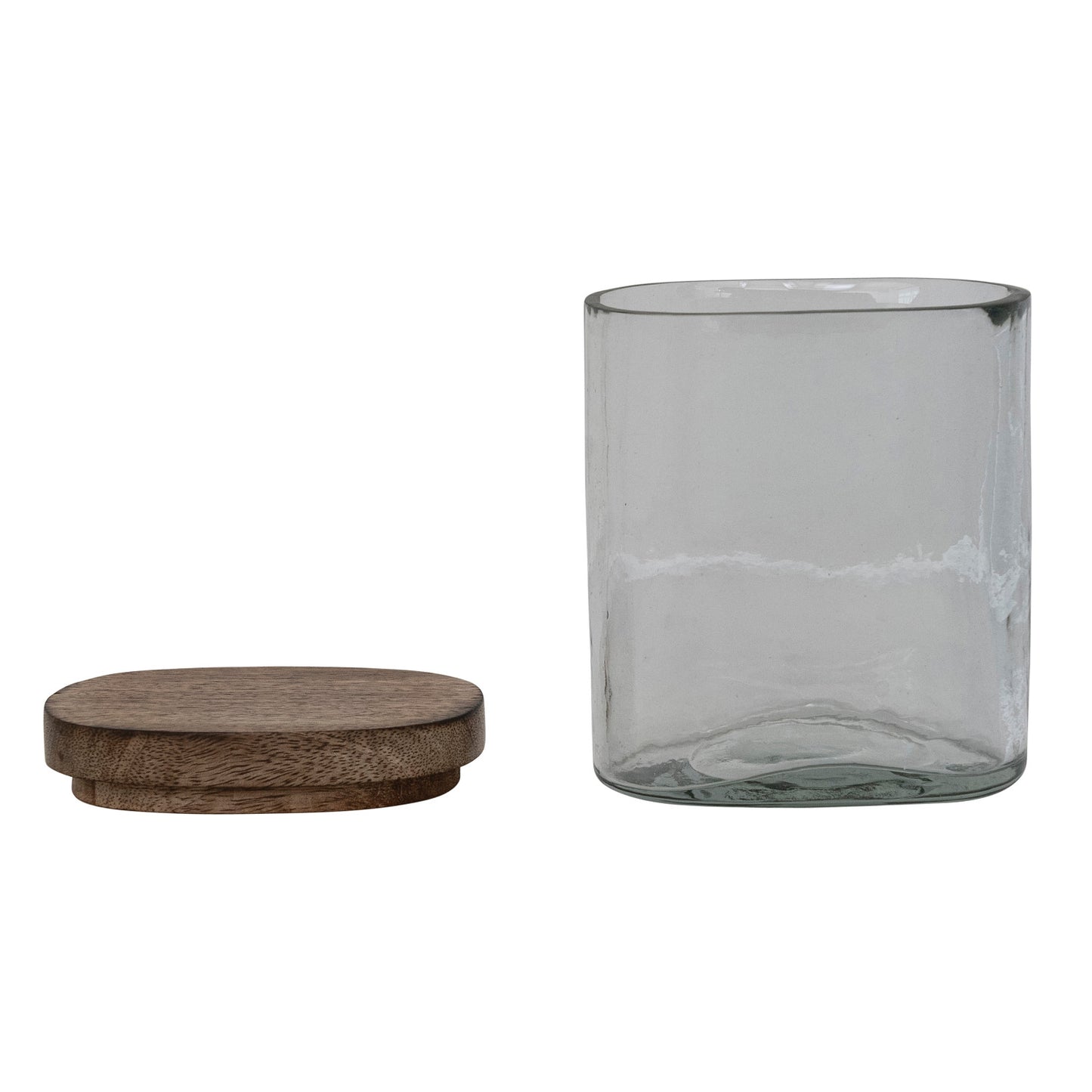Hand-Blown Glass Storage Jar with Mango Wood Lid – Medium