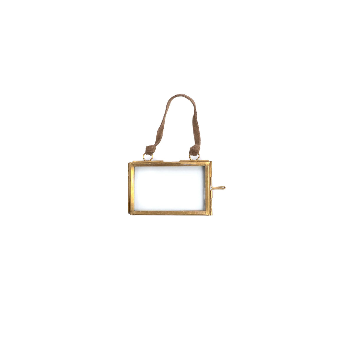 Brass Hanging Frame Ornament with Leather Strap - Horizontal