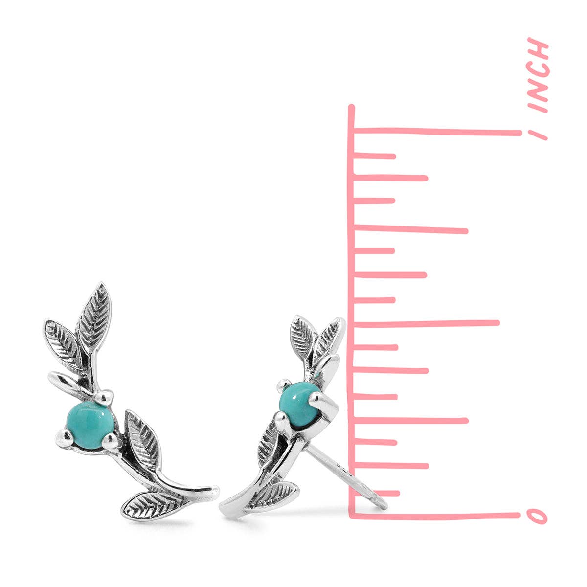 Leaf Stud Earrings with Natural Stone