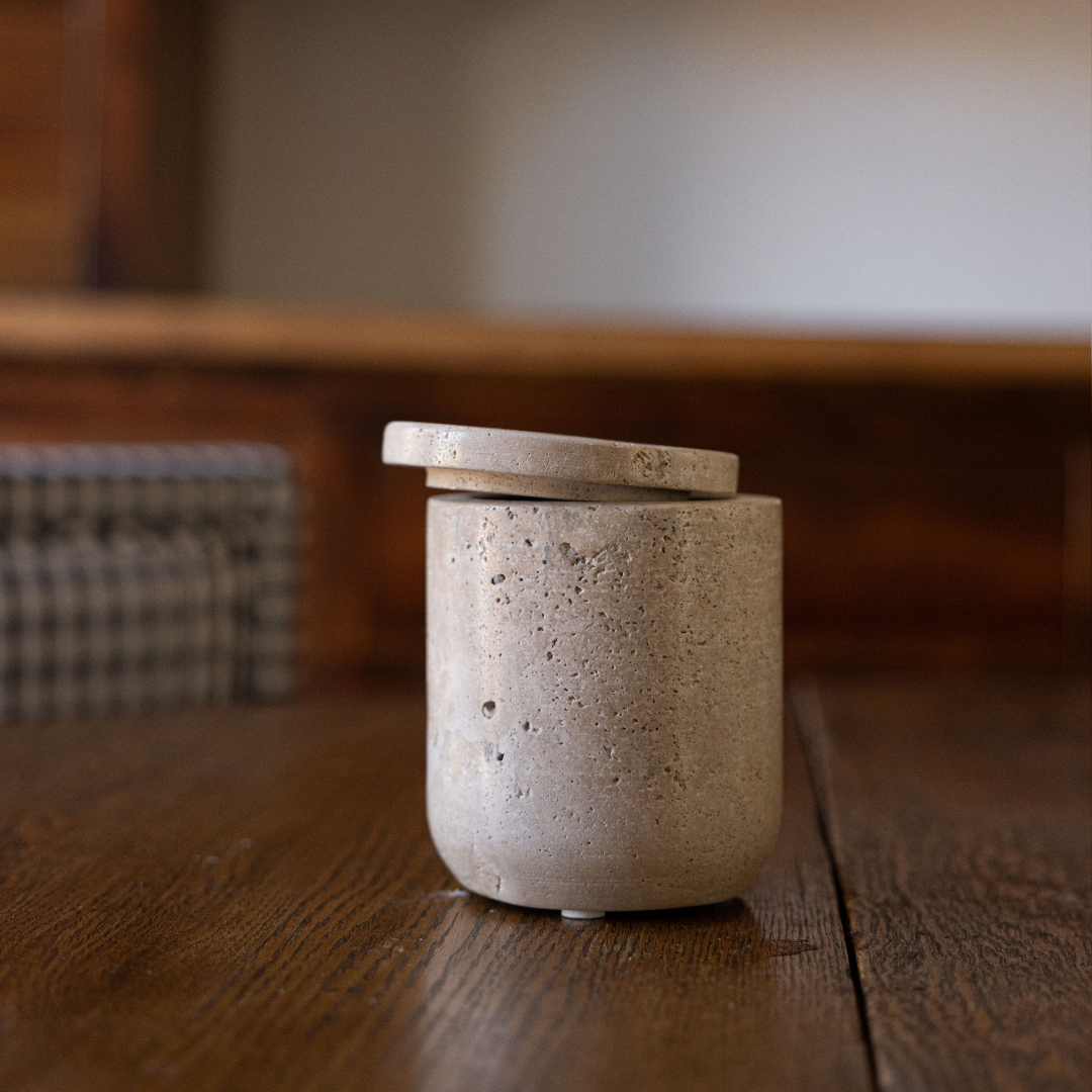 Travertine Lidded Storage Canister