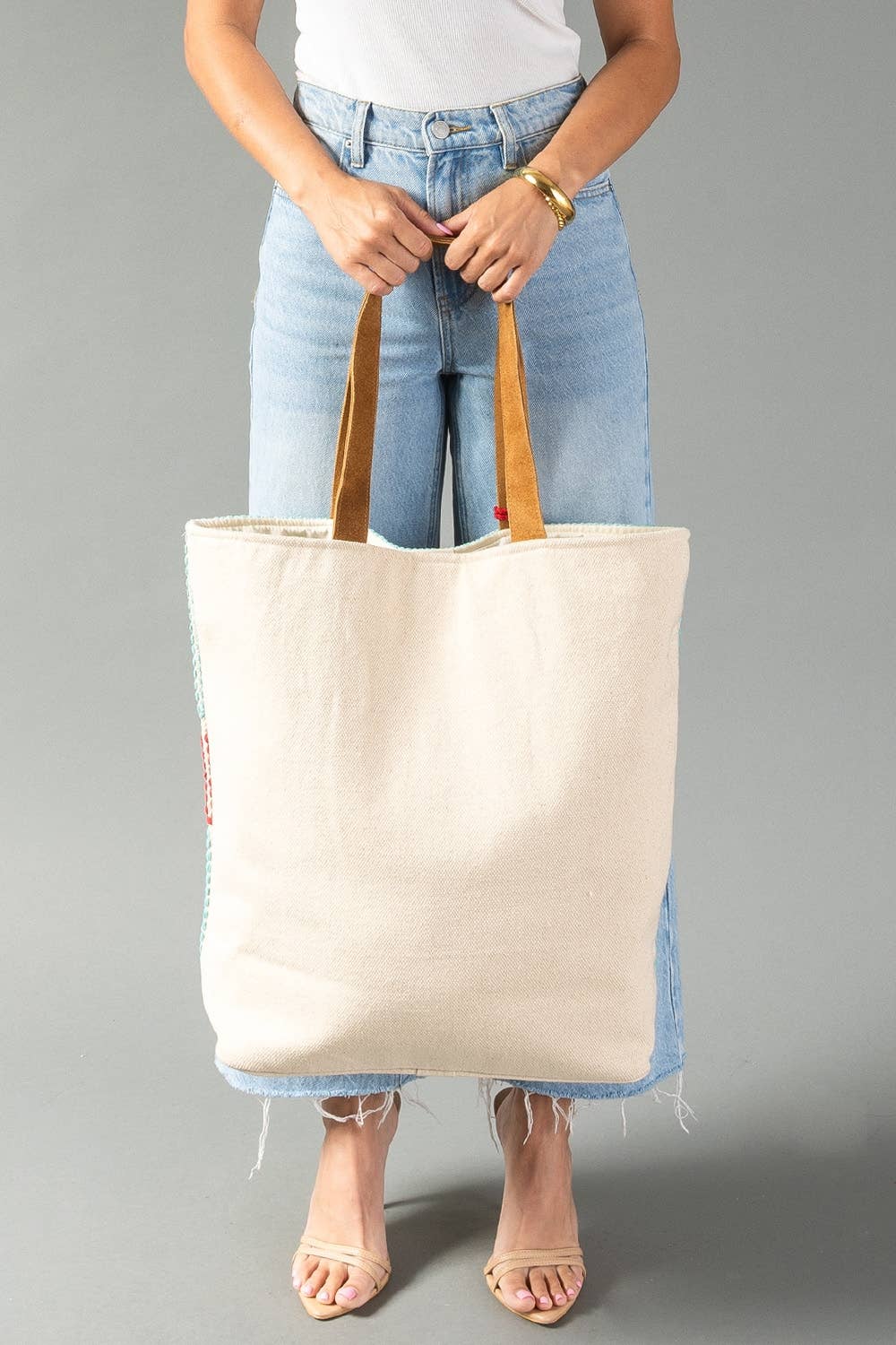Western Geometric Cotton Tote – Red & Turquoise