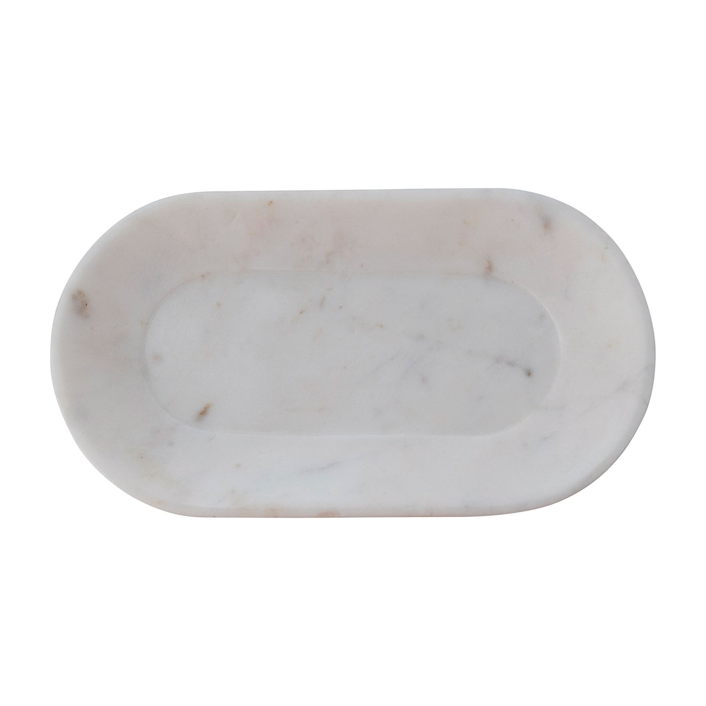 Close-up of the white marble tray showcasing unique natural stone patterns.