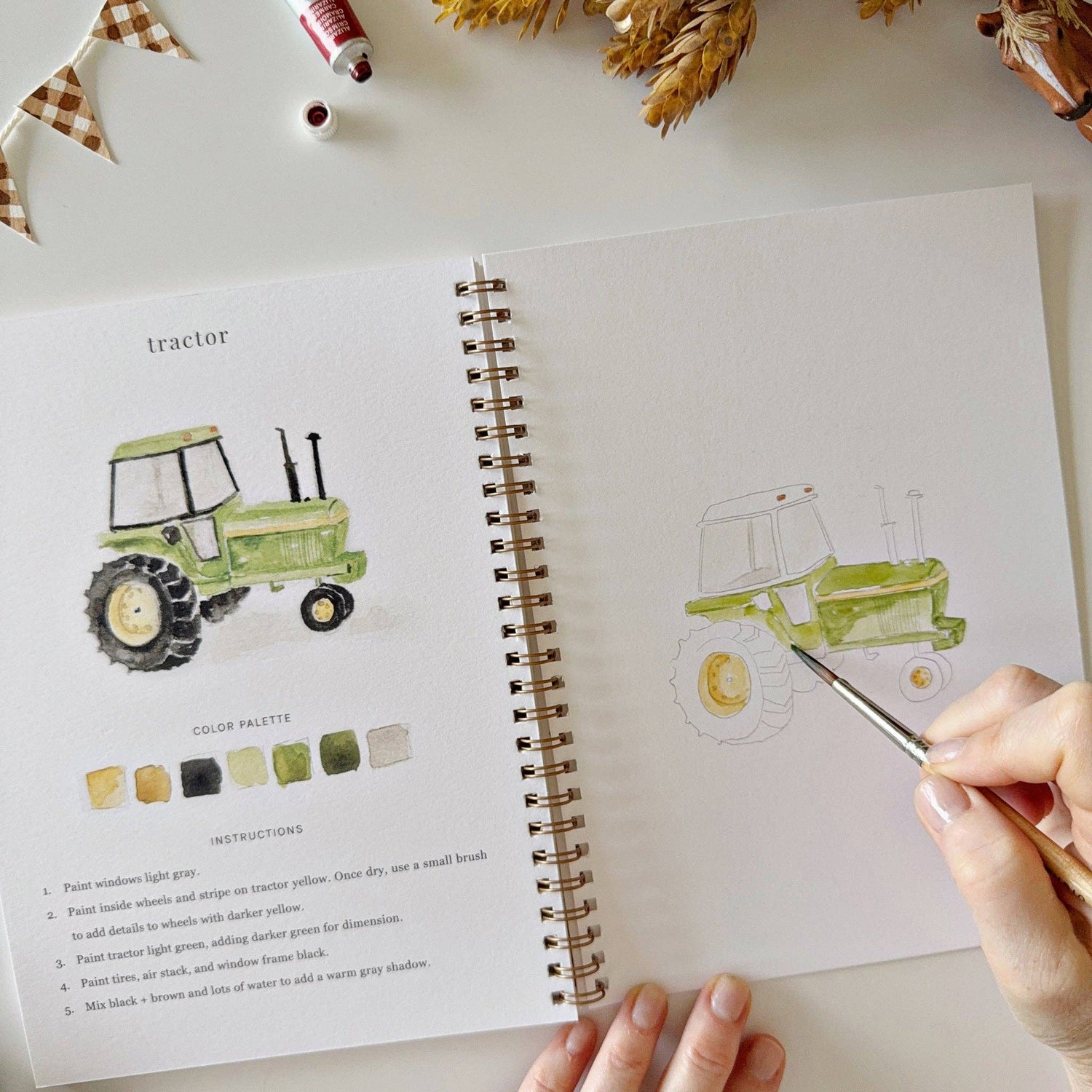 Farm Watercolor Workbook by Emily Lex featuring beginner-friendly farm-inspired watercolor painting projects.