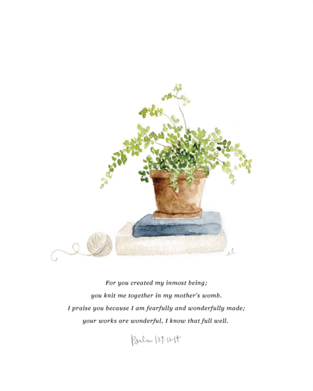 Psalm 139:13–14 Maidenhair Fern Scripture Art Print featuring watercolor artwork by Emily Lex.