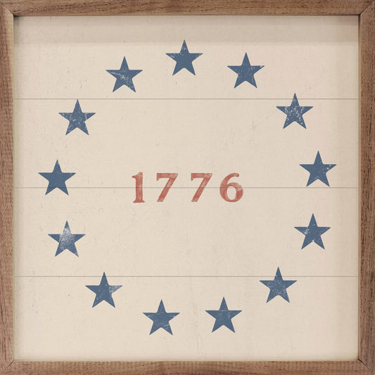 1776 Americana Wall Art with Stars – White