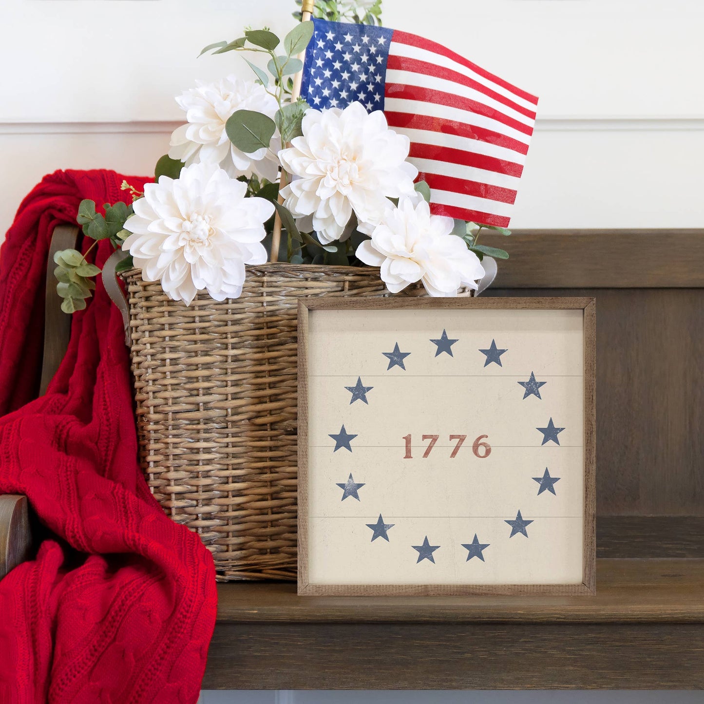 1776 Americana Wall Art with Stars – White