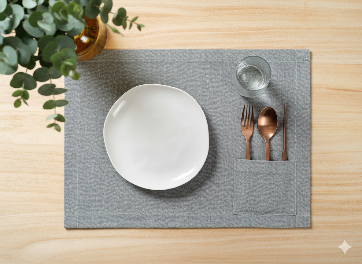 Set of 4 Denim Placemats with Pocket