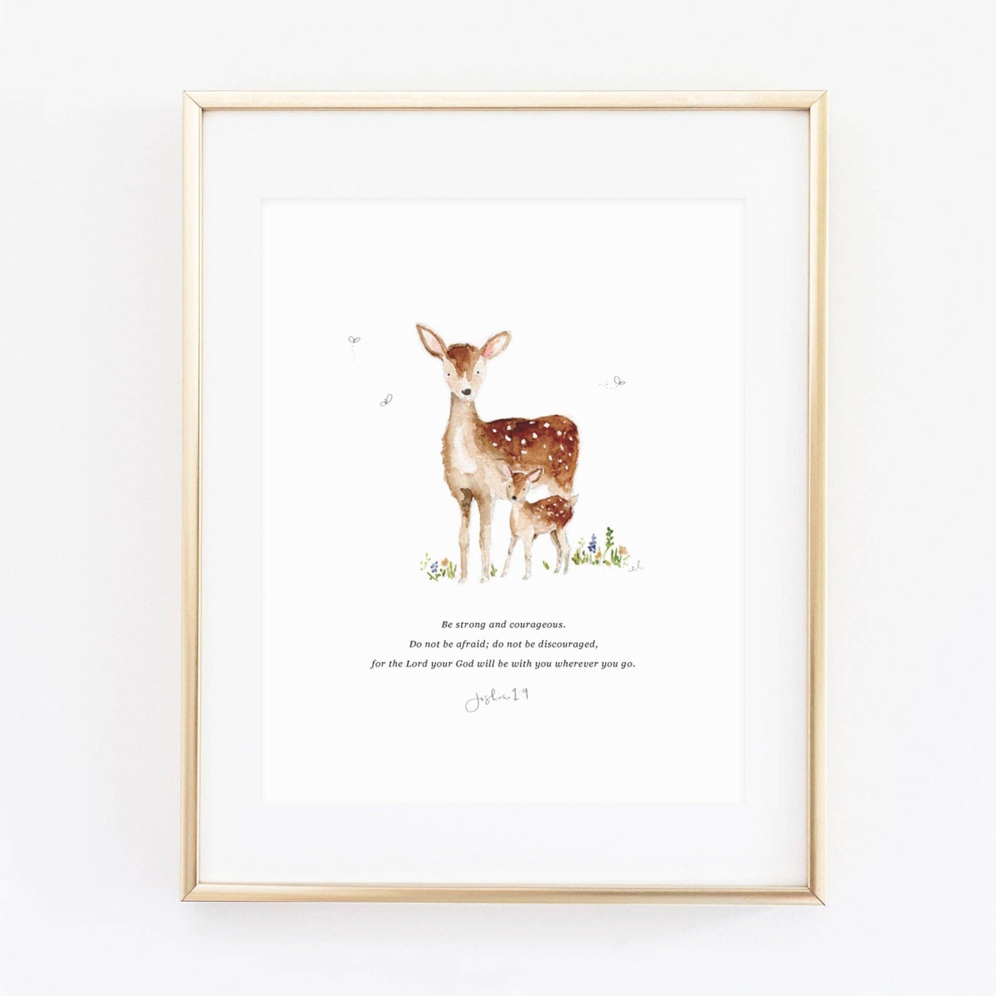 Joshua 1:9 Mama & Baby Deer Scripture Art Print | 8×10