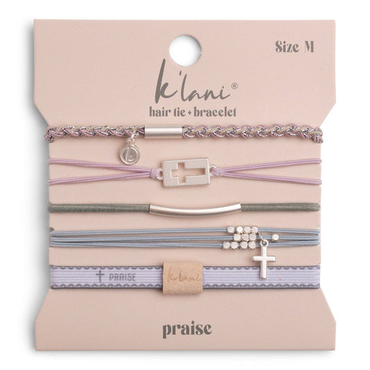 "Praise" Silver Cross with muted Pastels Hair Tie Bracelets: Medium