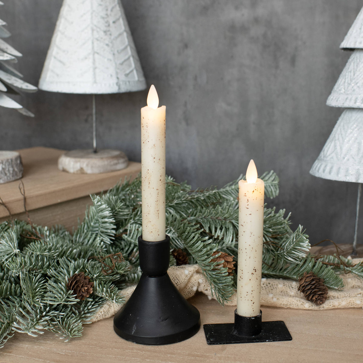 Moving Flame Cream Taper Candles | Set of 2 | 6.75"