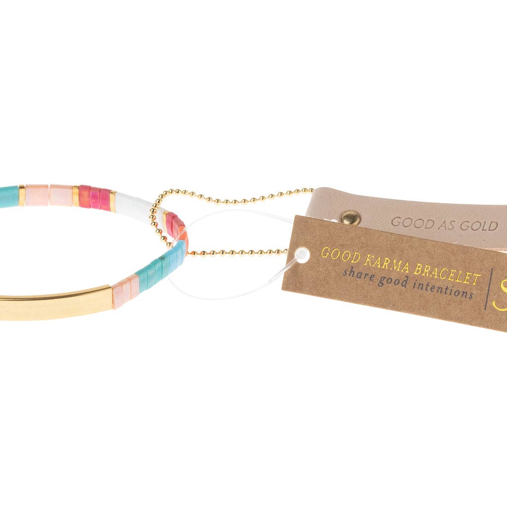 Good Karma Miyuki Bracelet - Aqua Multi/Gold
