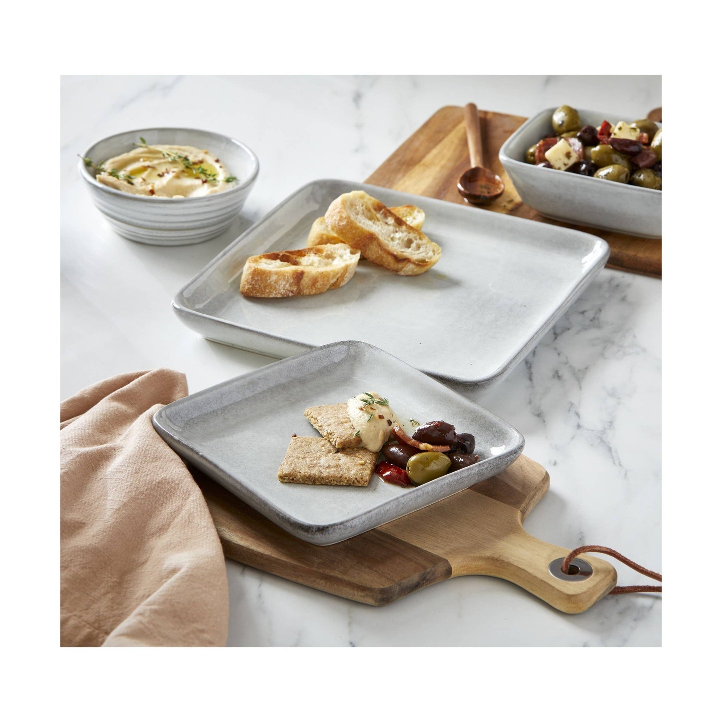 Light Gray Stoneware Rectangle Platter