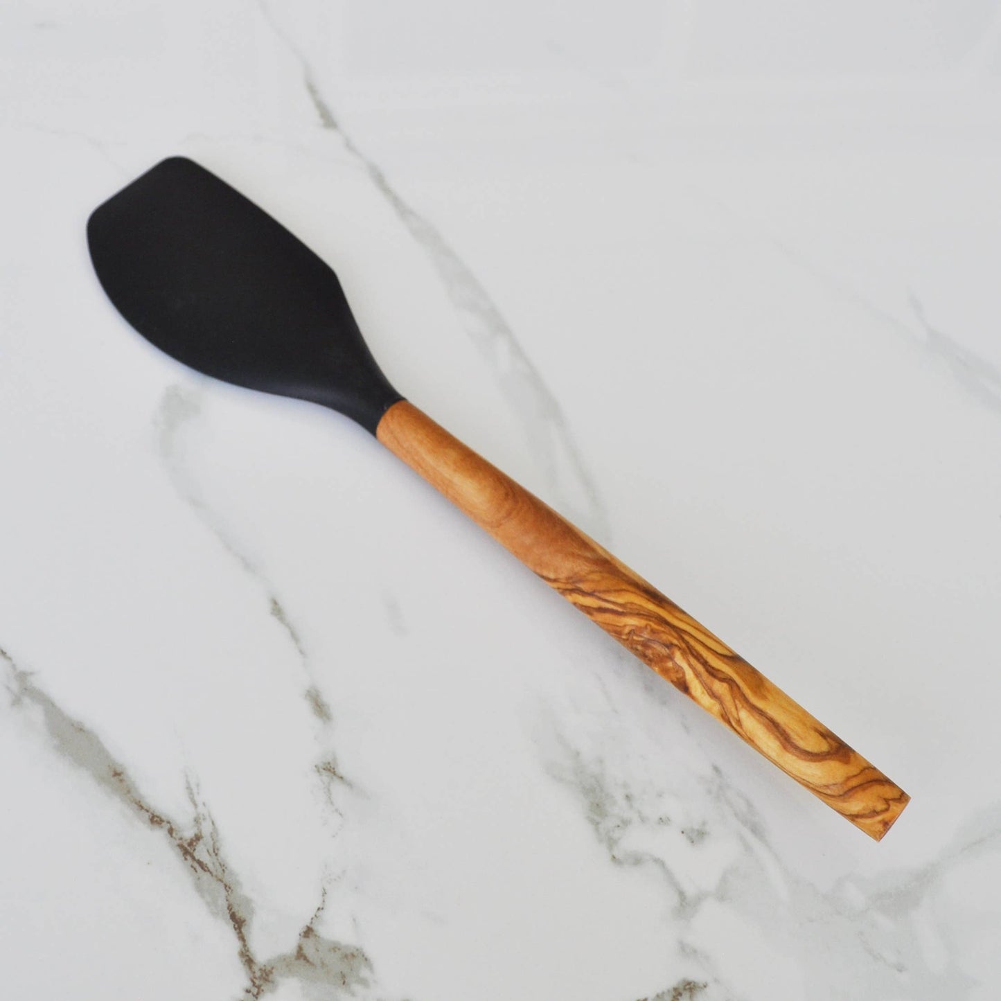 Silicone Spatula (Black) with Olive Wood Handle 12"