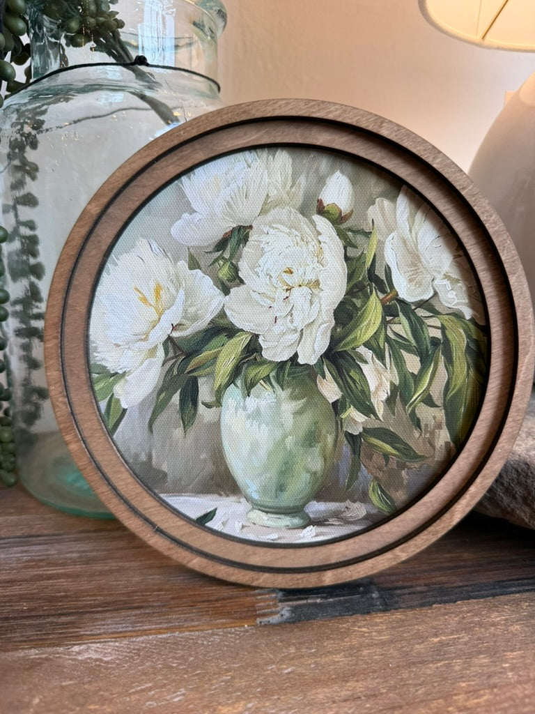 Round Muted Peony Framed Art | 8"