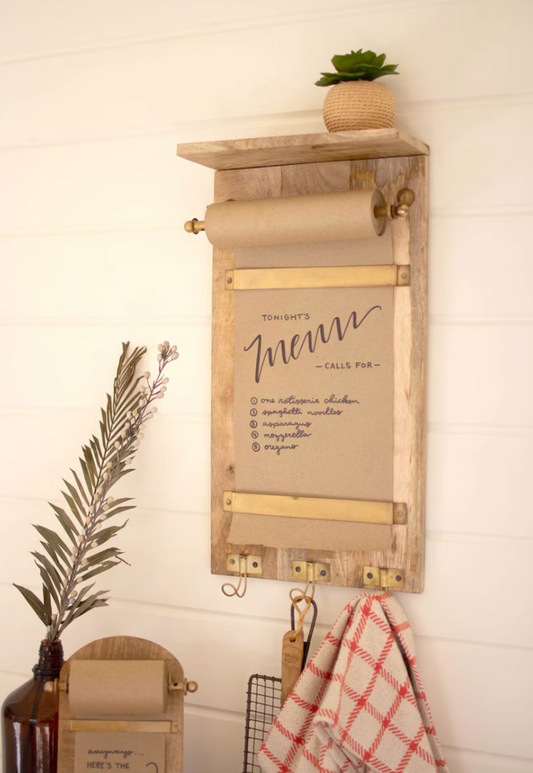Wooden Wall Note Roll with Hooks