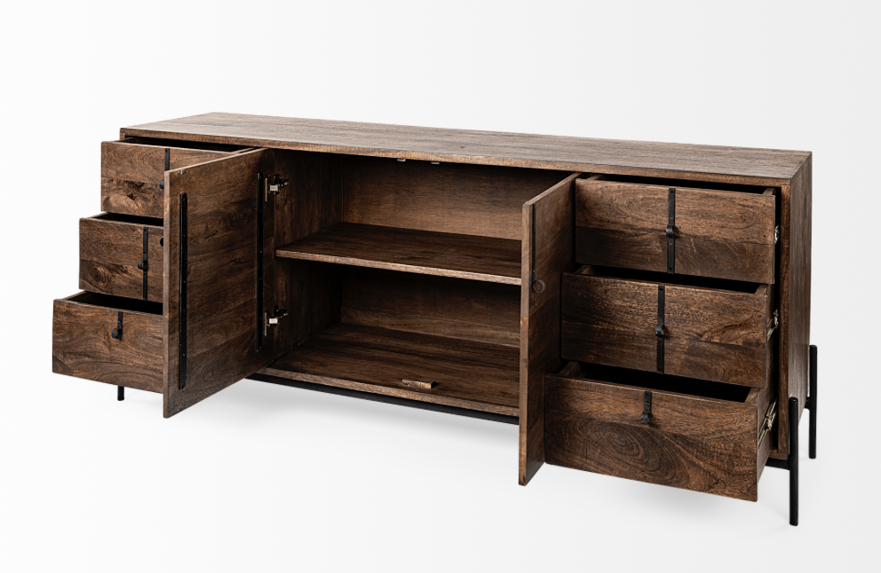 Glenn Dark Brown Wood with Black Iron Sideboard