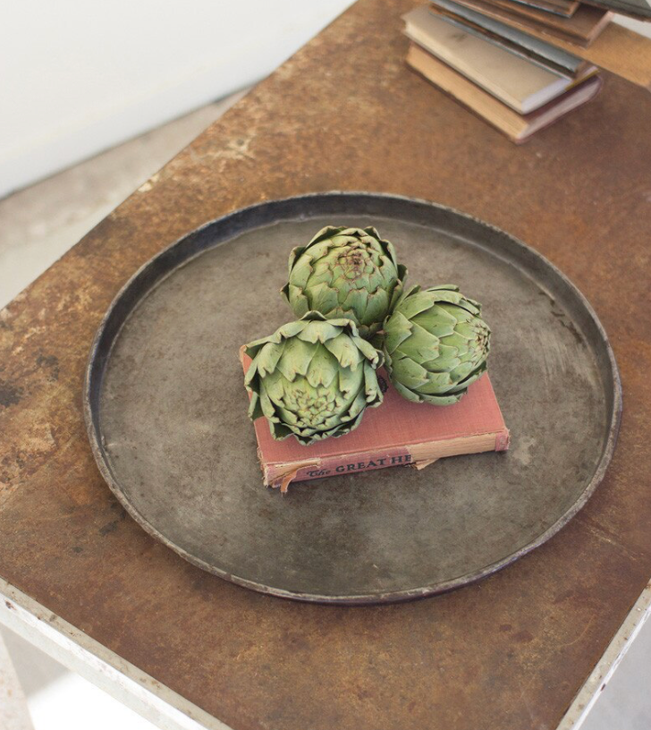 Round Rustic Repurposed Galvanized Tray