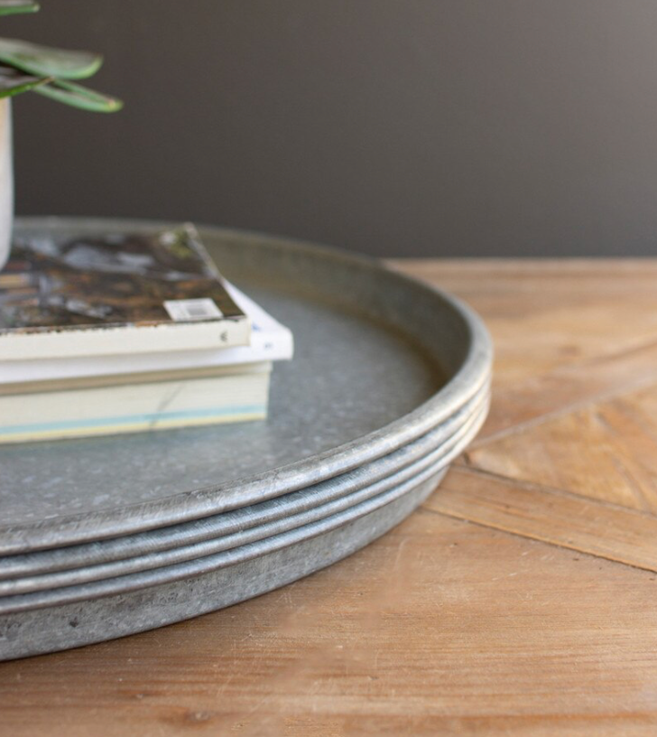 Round Rustic Repurposed Galvanized Tray
