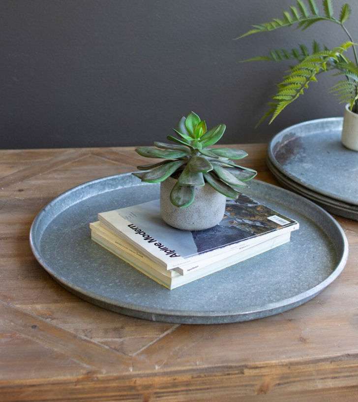Round Rustic Repurposed Galvanized Tray