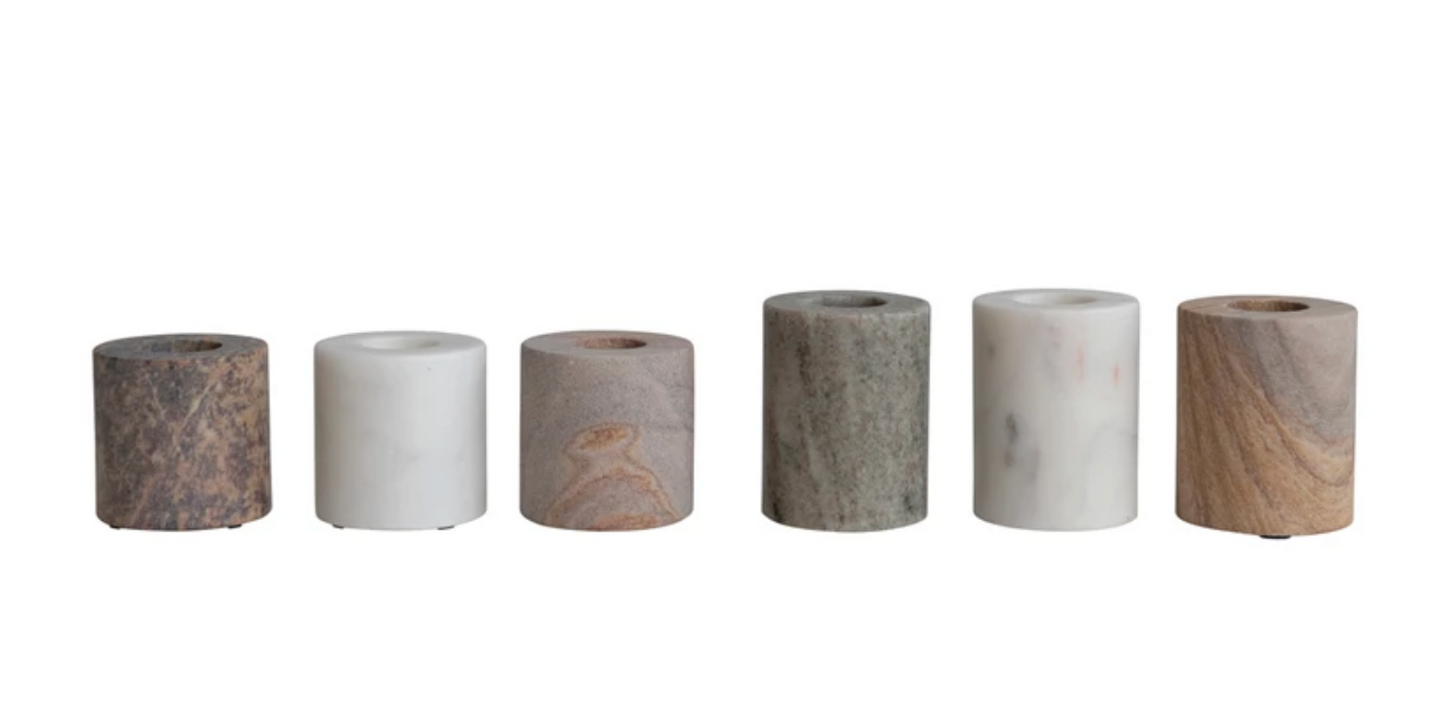 Multi Color Marble Taper Holders - Set of 6