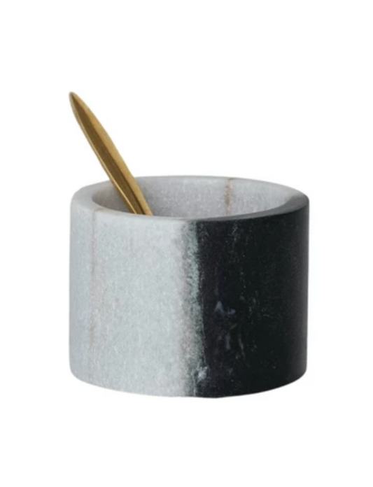 Marble Salt Cellar w/ Brass Spoon, Set of 2