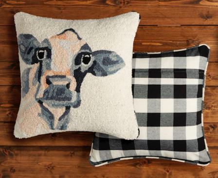 Cow Hooked Wool Pillow