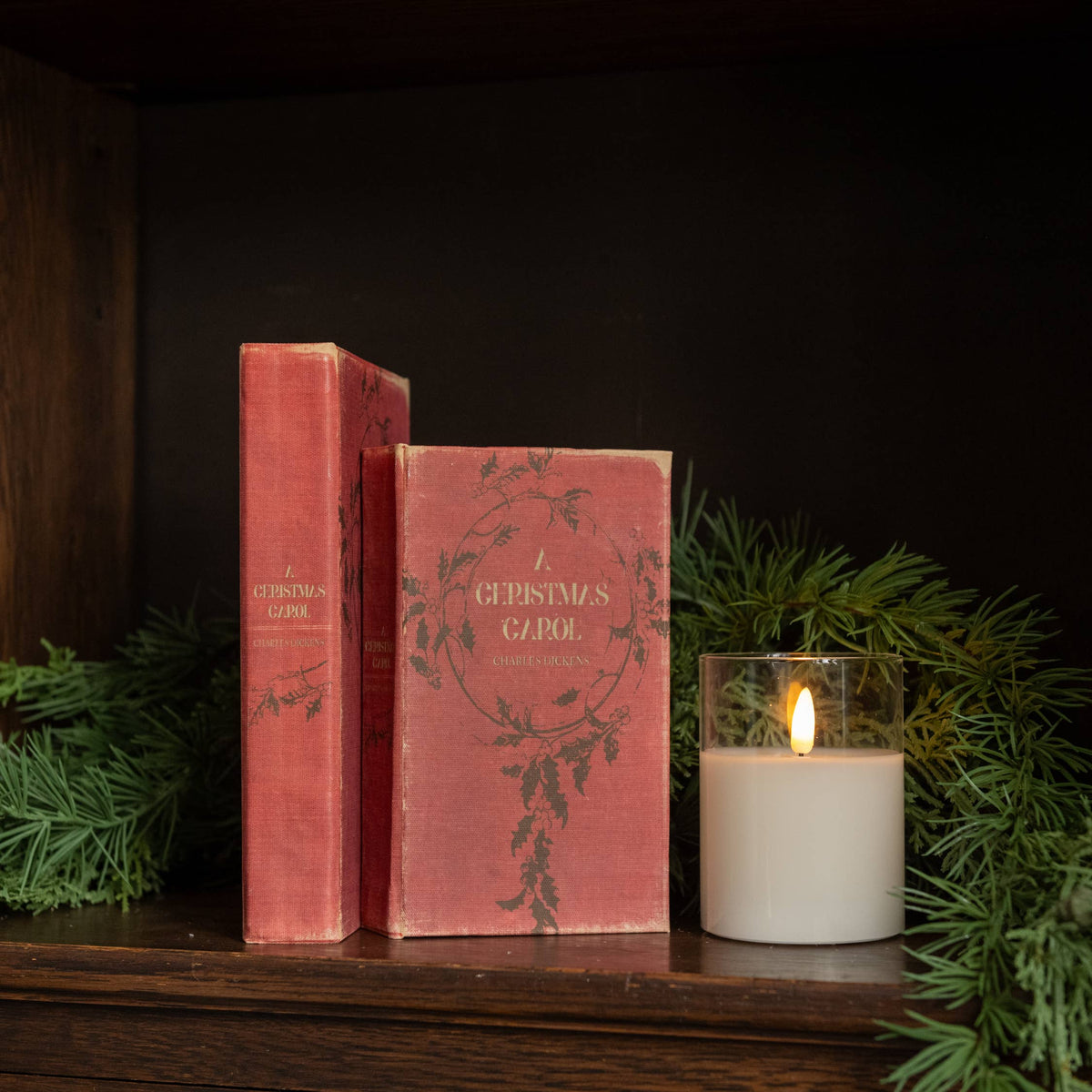 7-inch A Christmas Carol Journal with a vintage red cover inspired by the classic Charles Dickens holiday story.