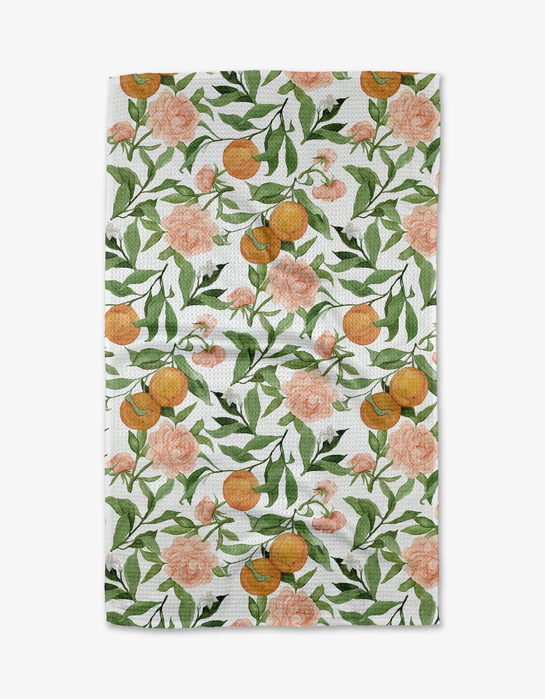 A Peony For Your Thoughts Tea Towel featuring watercolor floral artwork by Emily Lex.