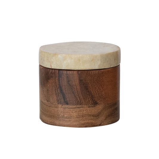 Acacia Wood Container with Marble Lid, Medium