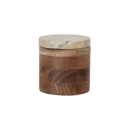 Acacia Wood Container with Marble Lid, Small