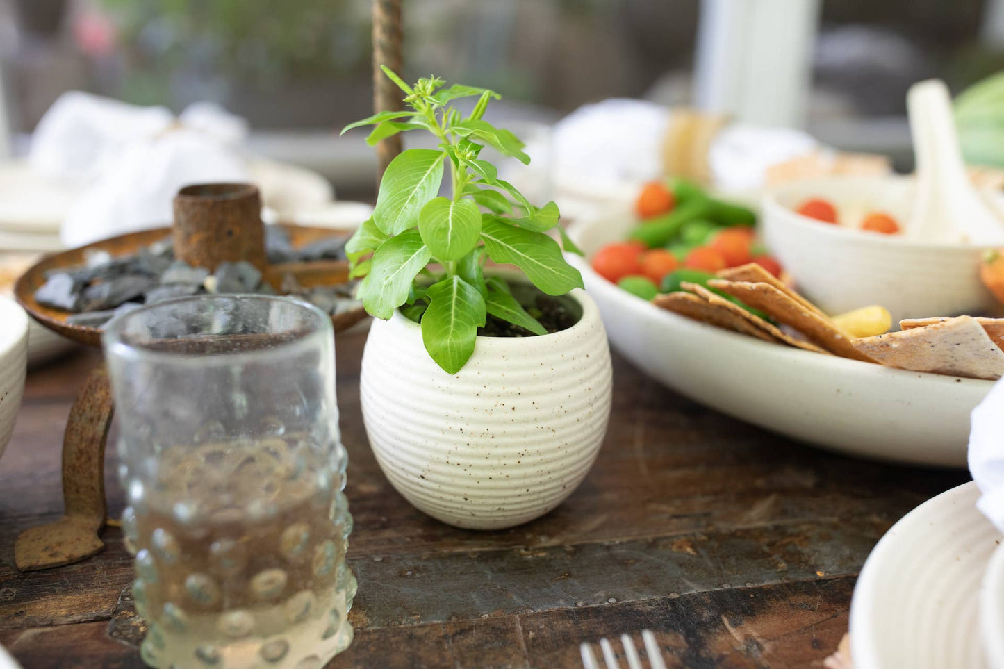 Ribbed Ceramic Speckled Pot