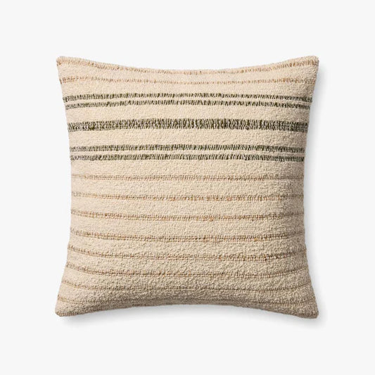 Amber Lewis × Loloi Atley woven throw pillow in natural and olive with a cotton and jute blend.