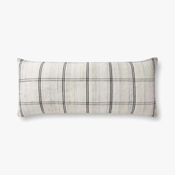 Amber Lewis × Loloi Bell handwoven black and white throw pillow with a plush down insert.