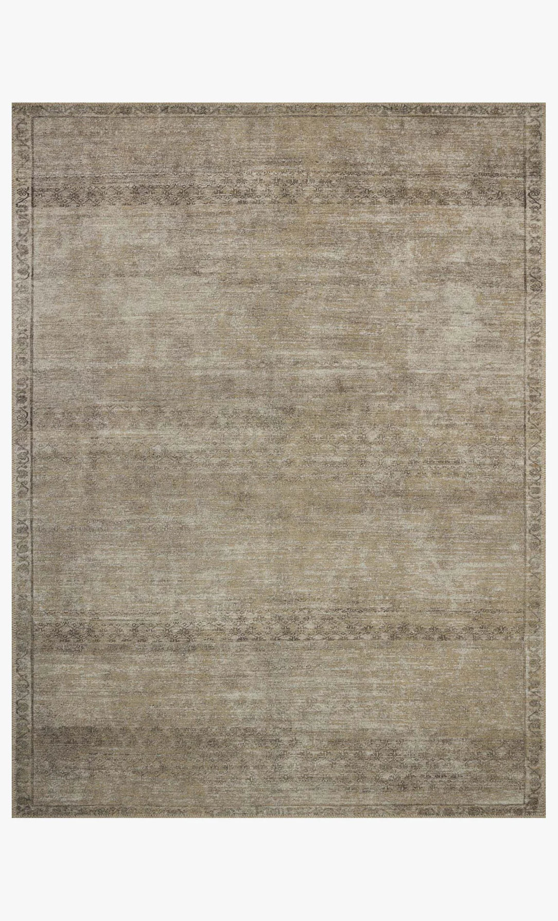 Amber Lewis × Loloi Cambria area rug in Ash and Bark featuring a vintage-inspired pattern and textured jute blend construction.