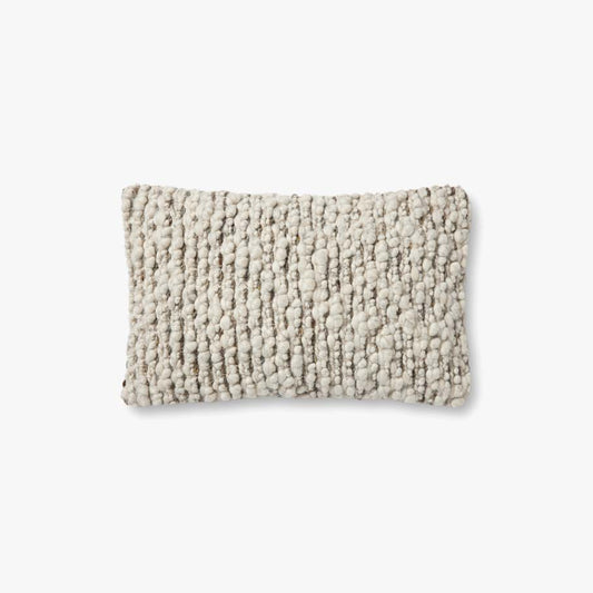 Amber Lewis × Loloi Vivienne handwoven lumbar pillow in dove and smoke, 13 x 21 inches.