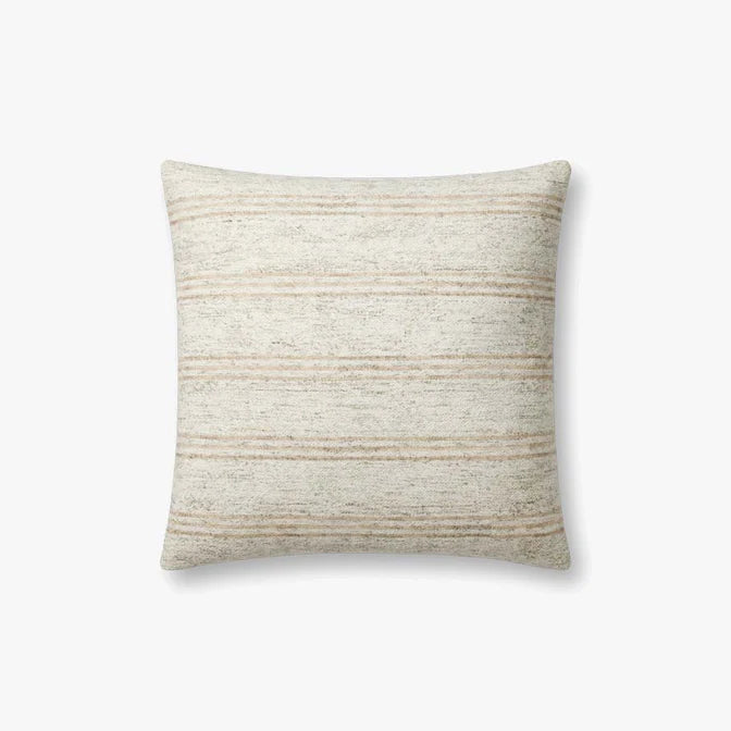 Amber Lewis × Loloi Zephyr woven throw pillow in ivory and natural, 18 x 18 inches.